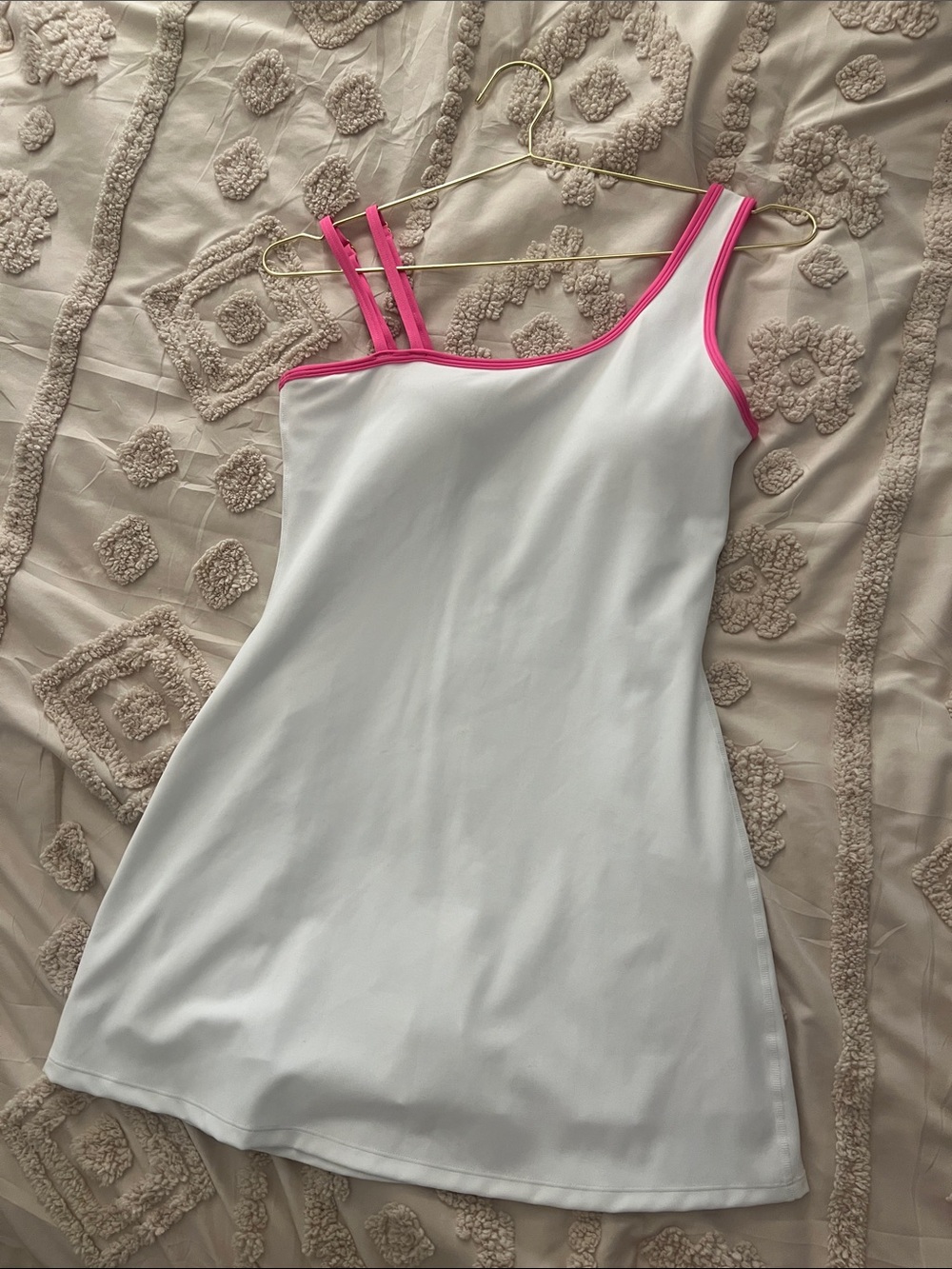 Beach Riot White Mini Dress with Hot Pink Trim Quincy Dress Strawberry Cream